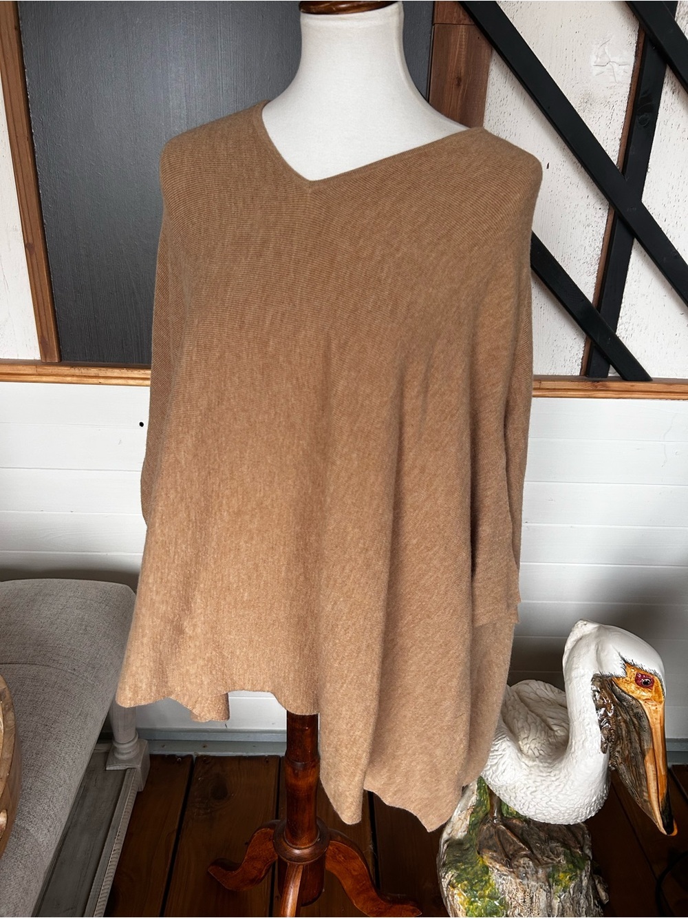 Max Studio Camel Knit Poncho Sweater – One Size